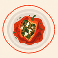 Poivron farci aux lentilles vertes, feta et épinards