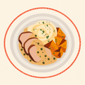 Rôti de porc, sauce au poivre vert